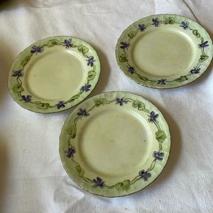 Lot of 3 antique porcelain hand painted violets small 6” plates